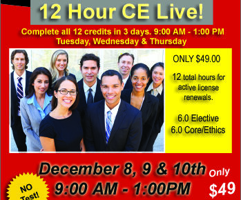 NJ Real Estate License CE LIVE Online all 12 hr Dec 8, 9 & 10